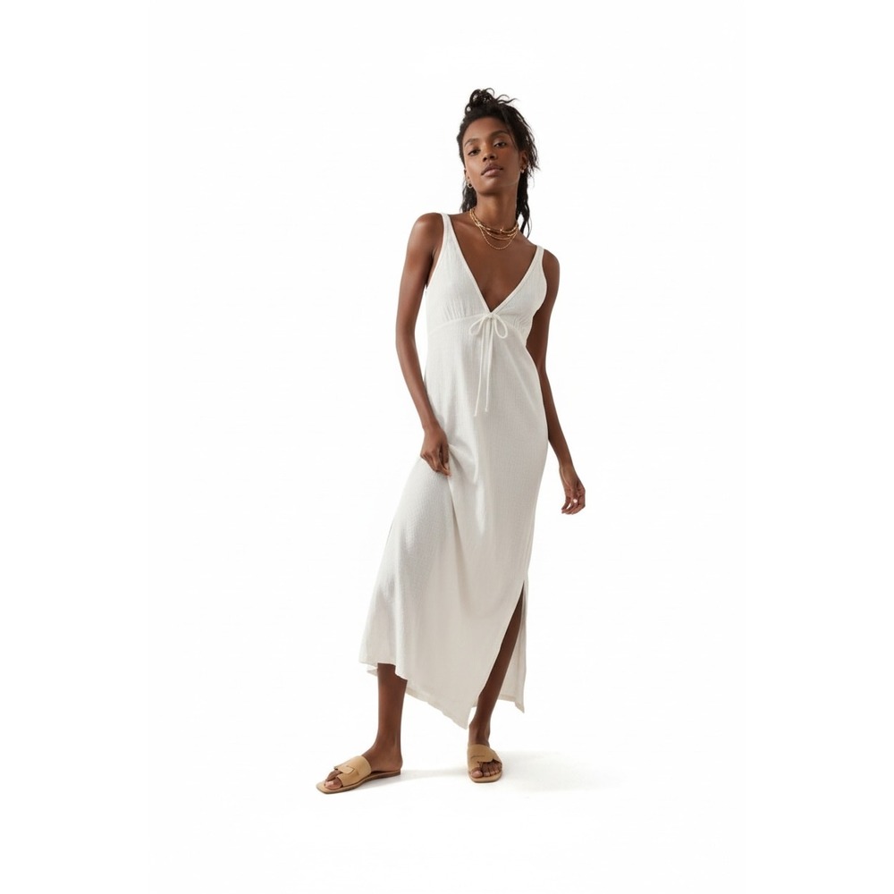 Free PeopleBeach | Maxi Dress Large White V-Neck Tie Front Sleeveless OB1666796